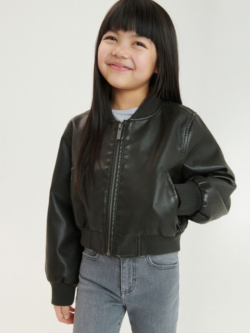 Reserved Faux Leren Bomber Jassen Meisjes Donkerbruin | TWHOE-1568