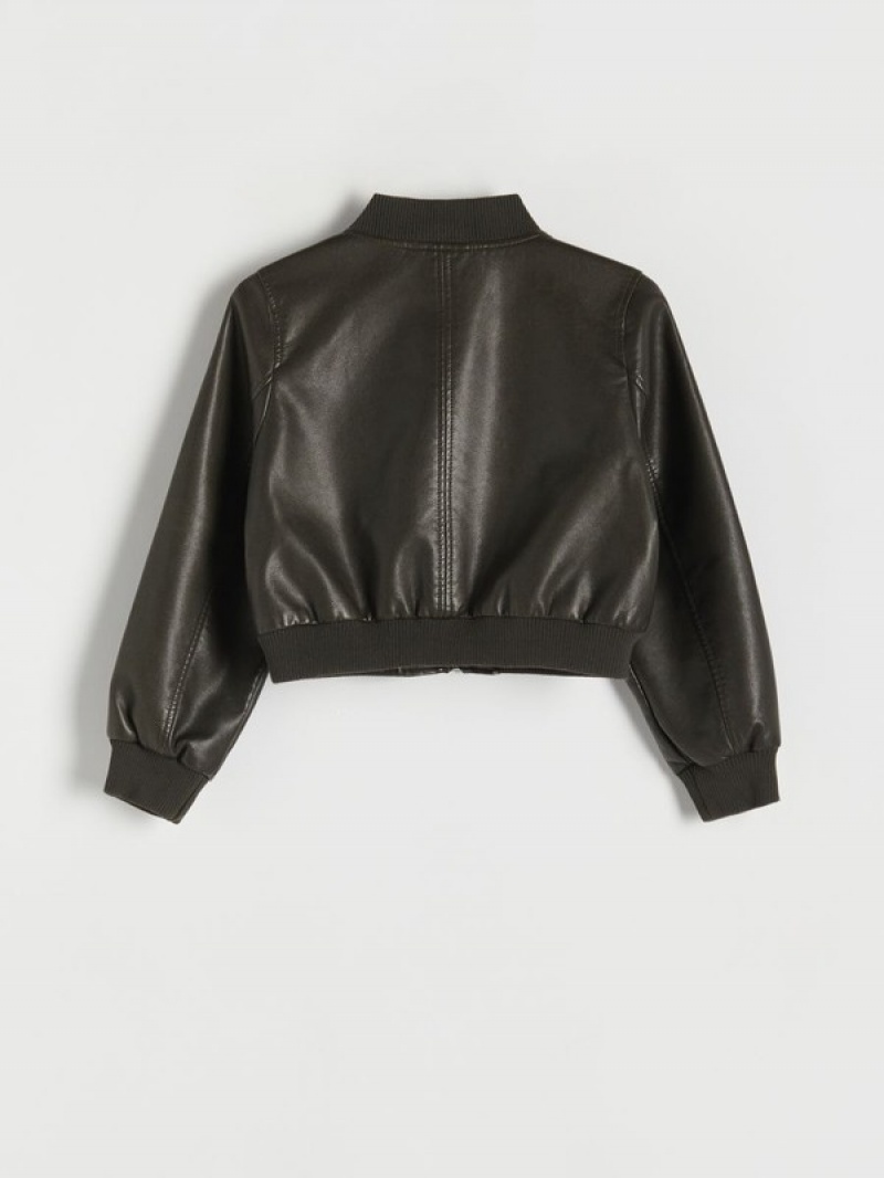 Reserved Faux Leren Bomber Jassen Meisjes Donkerbruin | TWHOE-1568