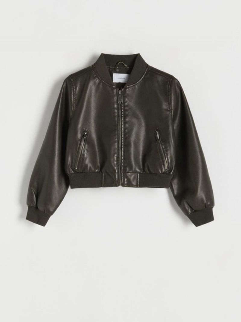 Reserved Faux Leren Bomber Jassen Meisjes Donkerbruin | TWHOE-1568