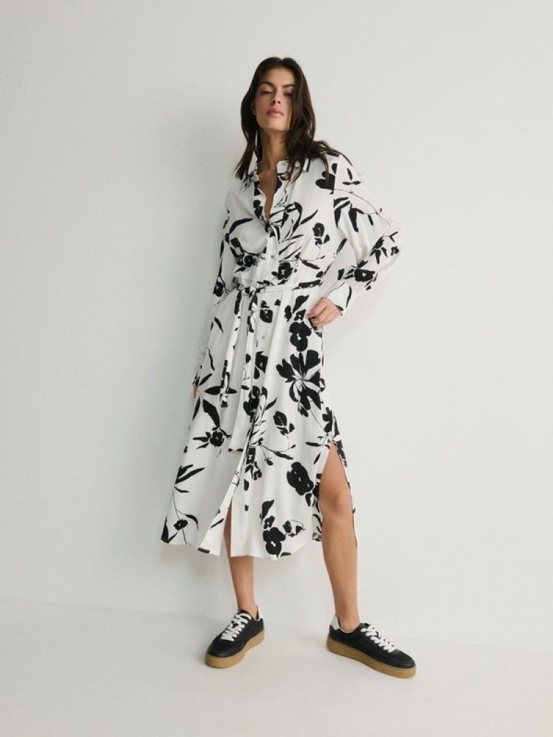 Reserved Floral Print Jurk Dames Wit | EDRSZ-9617