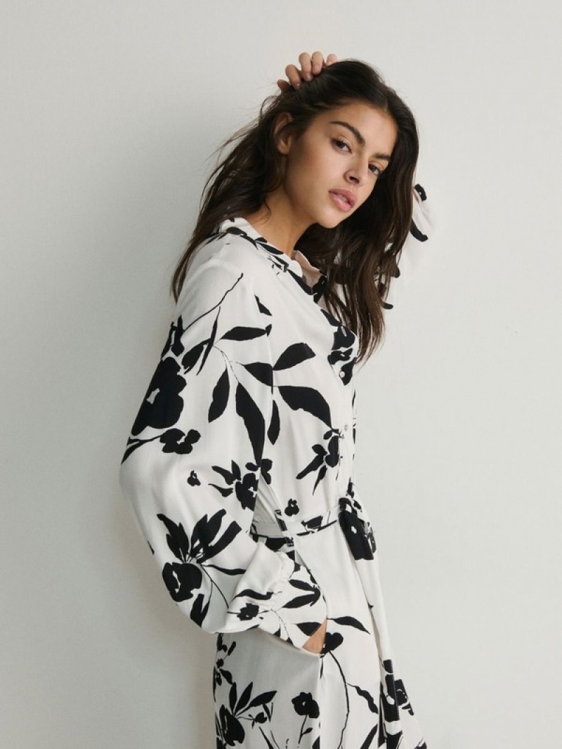 Reserved Floral Print Jurk Dames Wit | EDRSZ-9617