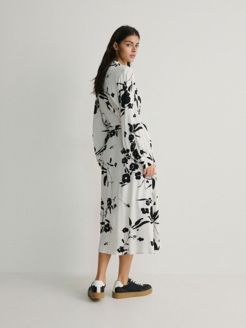 Reserved Floral Print Jurk Dames Wit | EDRSZ-9617