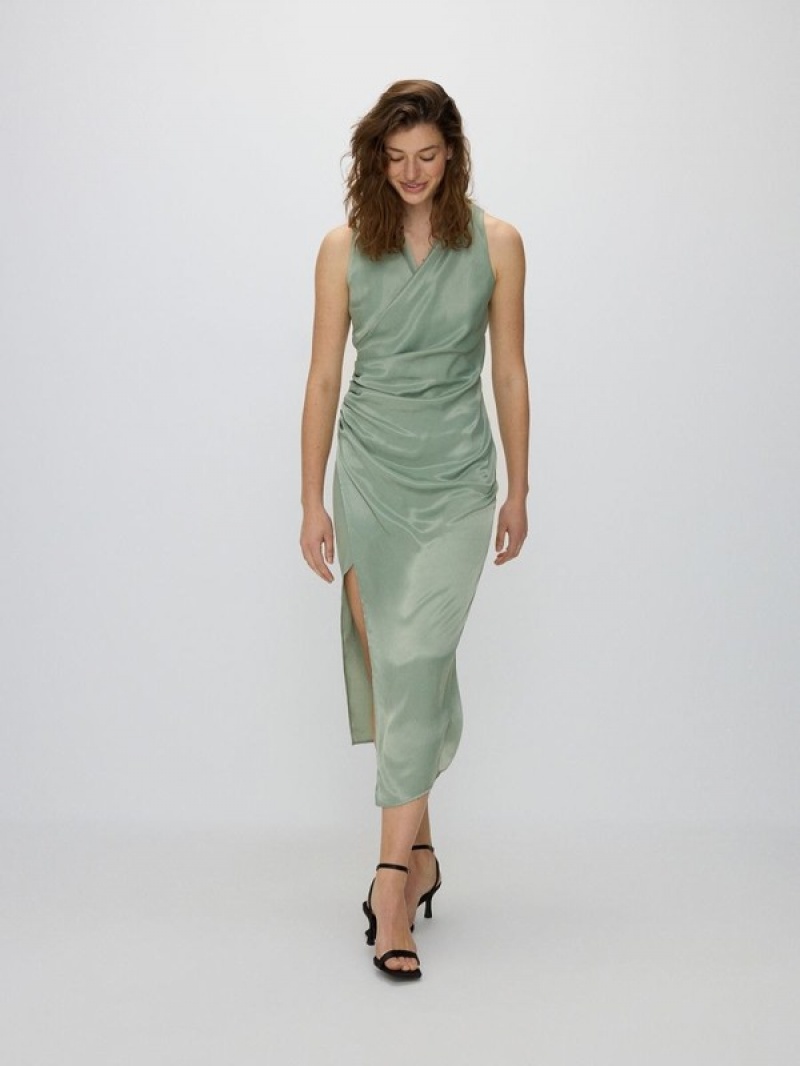 Reserved Gathered Jurk Dames Groen | KUWRD-0485