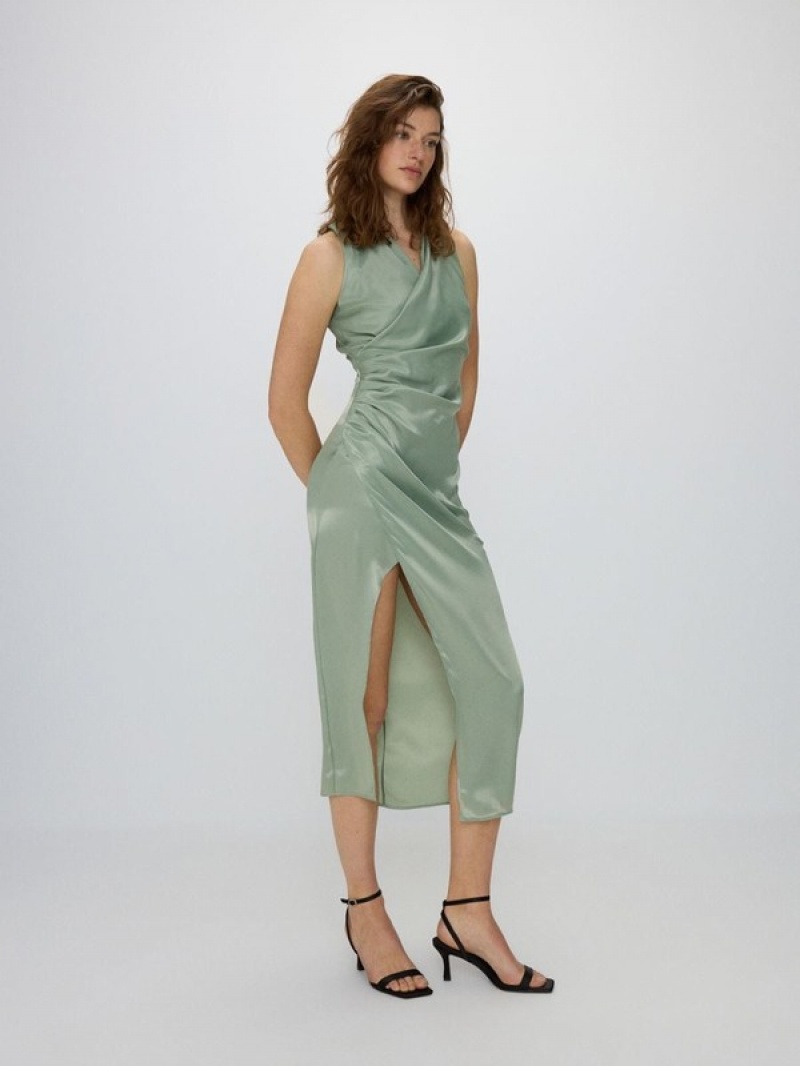 Reserved Gathered Jurk Dames Groen | KUWRD-0485