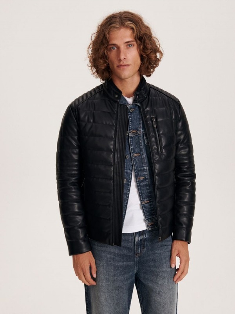 Reserved Gewatteerd Biker Jassen Heren Zwart | DITKP-6153