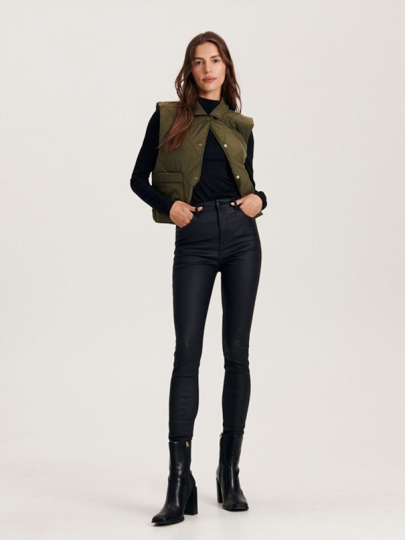 Reserved High Taille Wax Broek Dames Zwart | ZROBM-8259