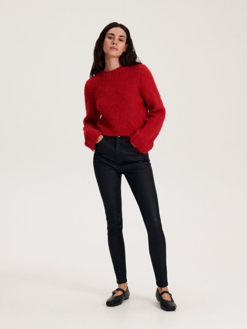 Reserved High Taille Wax Broek Dames Zwart | UVHMO-9715