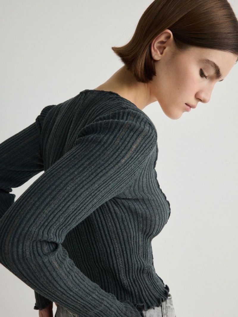 Reserved Jumper In Textured Knit Truien Dames Donkergrijs | LEWNO-8467