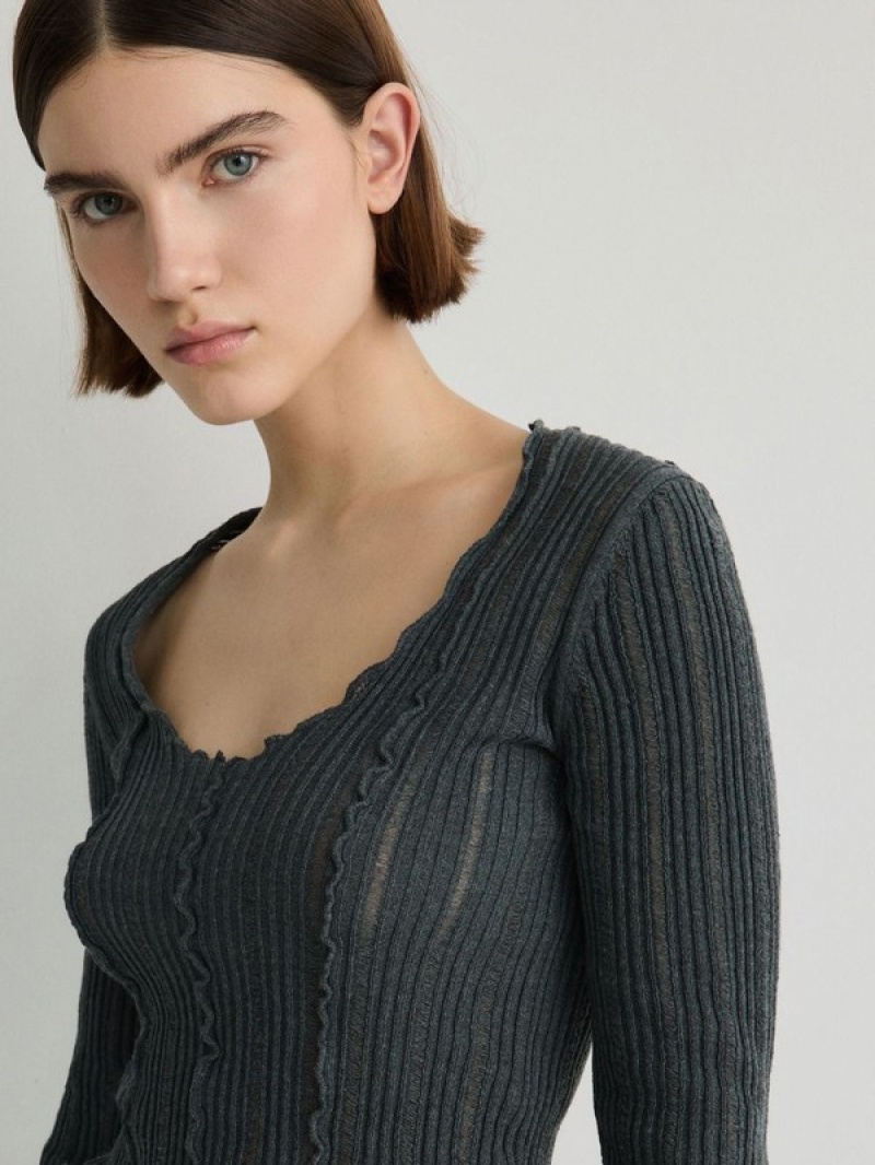 Reserved Jumper In Textured Knit Truien Dames Donkergrijs | LEWNO-8467