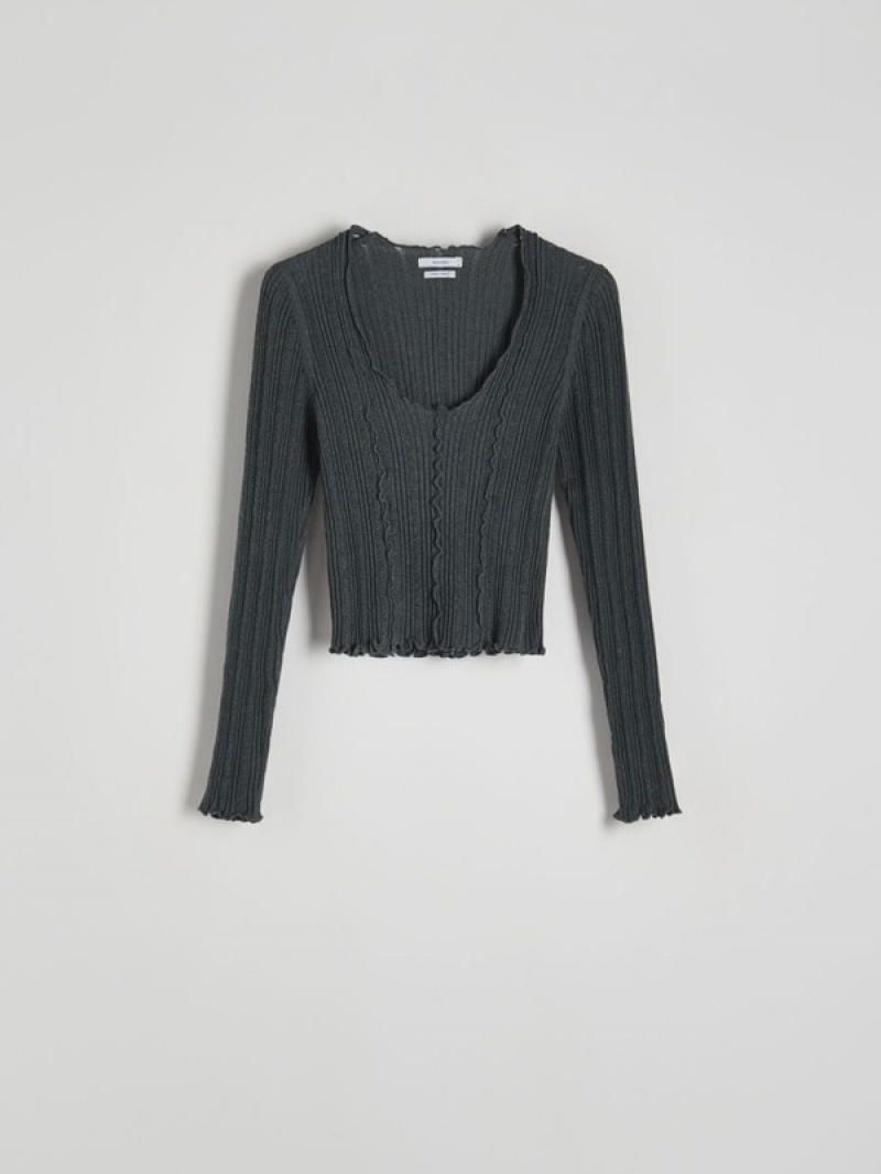 Reserved Jumper In Textured Knit Truien Dames Donkergrijs | LEWNO-8467