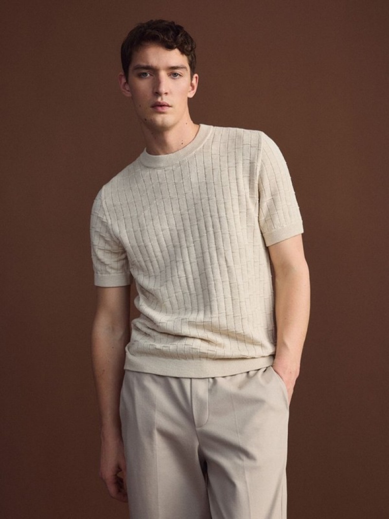 Reserved Jumper In Textured Knit Truien Heren Beige | GXCNP-7048