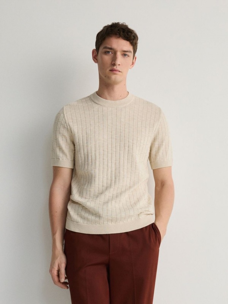 Reserved Jumper In Textured Knit Truien Heren Beige | GXCNP-7048