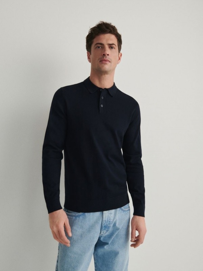 Reserved Katoenen Long Sleeve Truien Heren Donkerblauw | ZXKCS-4065