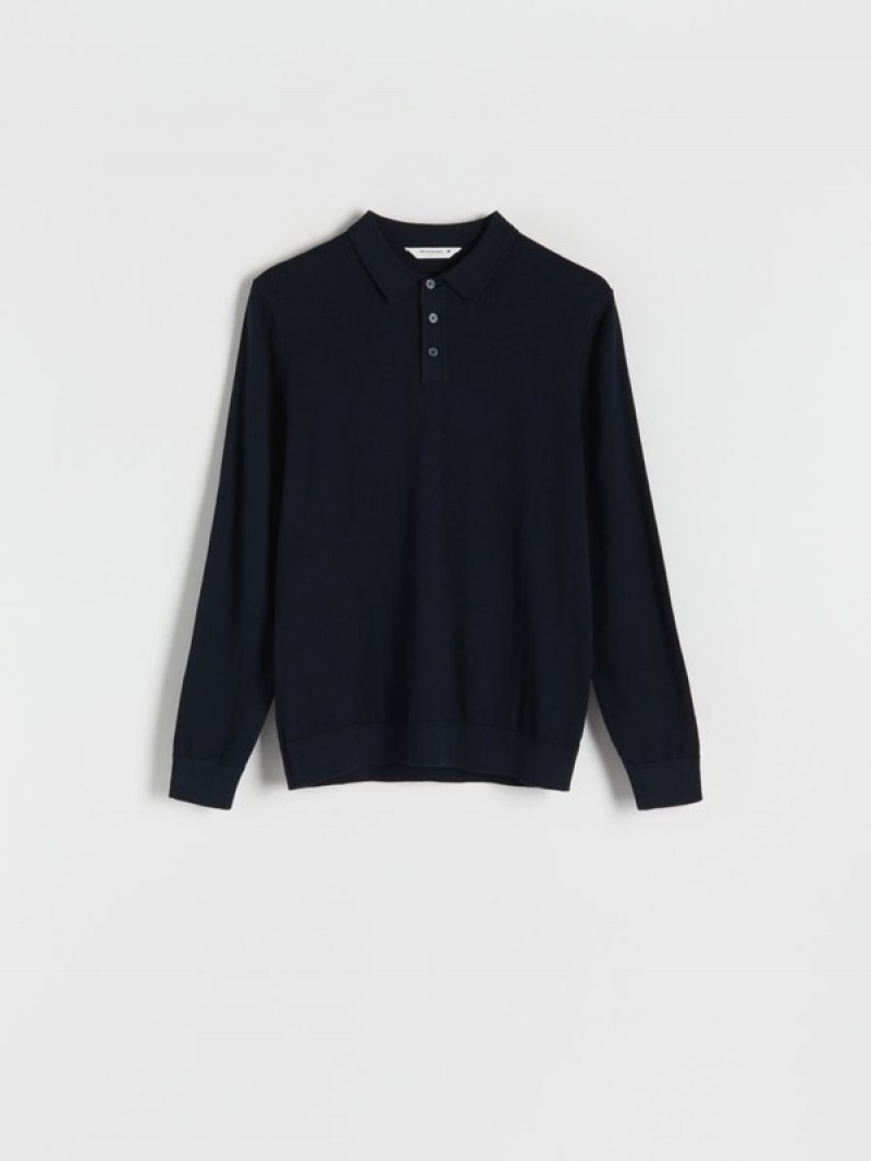 Reserved Katoenen Long Sleeve Truien Heren Donkerblauw | ZXKCS-4065