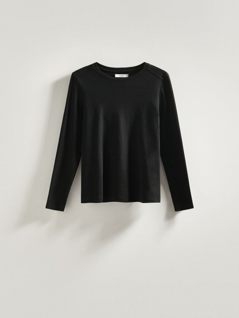 Reserved Katoenen Long Sleeve T-shirts Dames Zwart | HOACM-5018