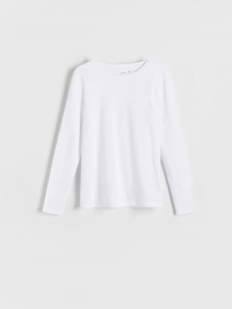 Reserved Katoenen Long Sleeve T-shirts Dames Wit | BKFEZ-1854