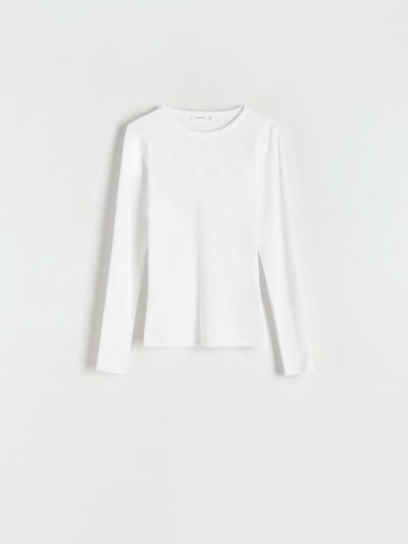 Reserved Katoenen Long Sleeve T-shirts Dames Wit | VKTUW-2974