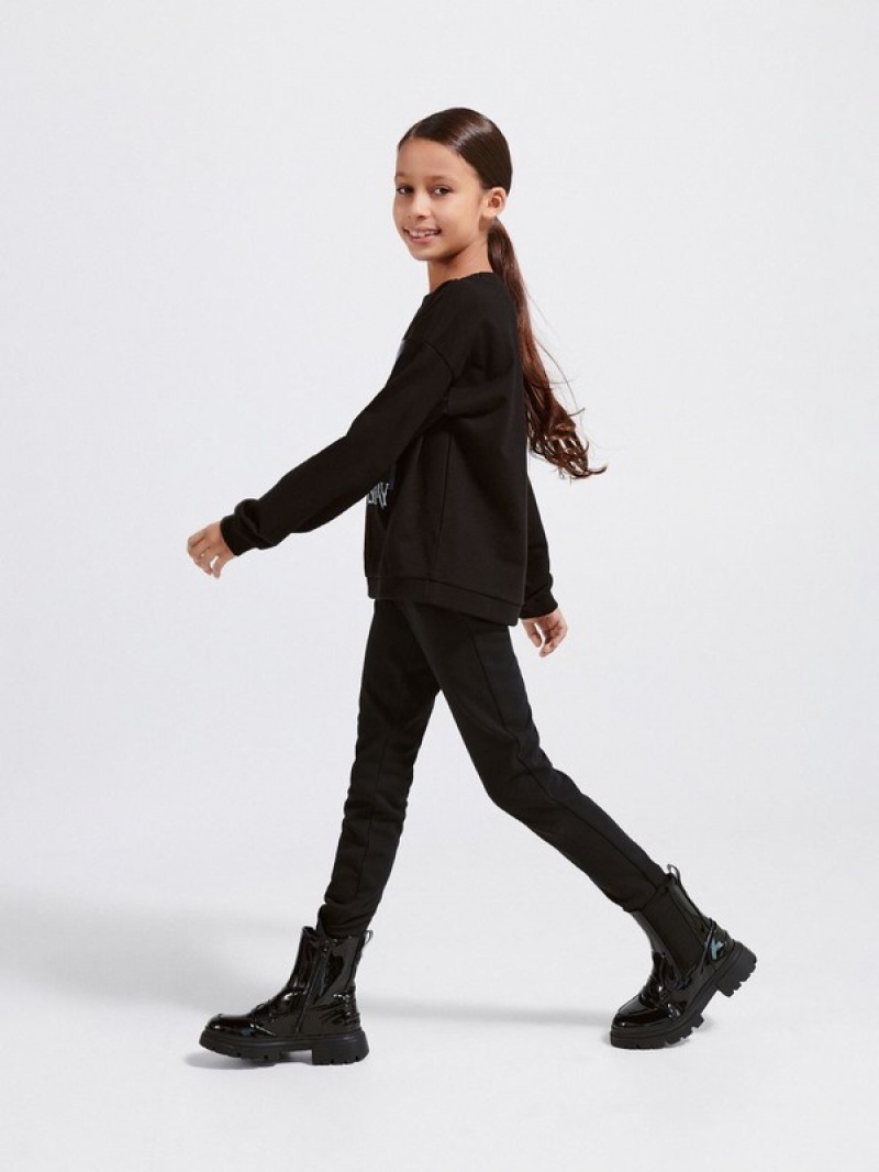 Reserved Katoenen Rich Leggings Broek Meisjes Zwart | MLVYF-6415