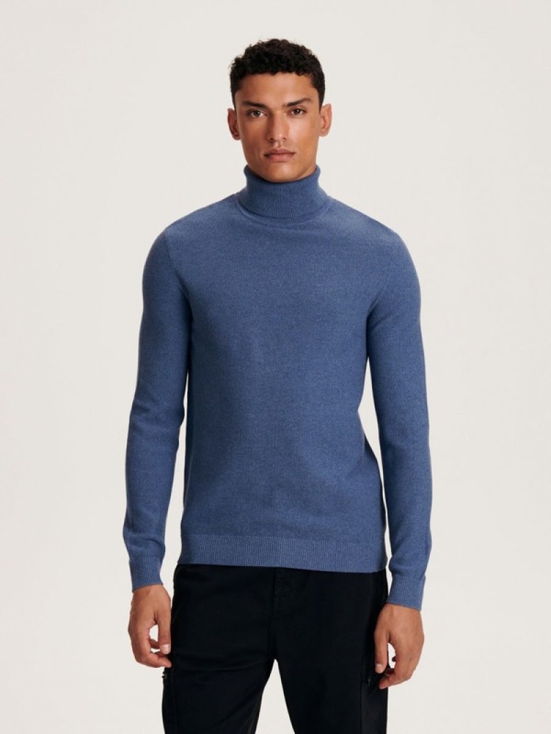 Reserved Katoenen Rich Turtleneck Truien Heren Blauw | RGSJX-7619