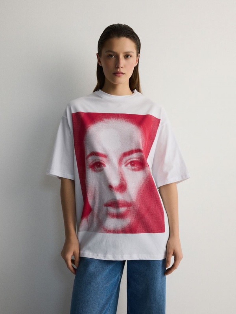 Reserved Katoenen T-print T-shirts Dames Roze | ZDQWS-2304