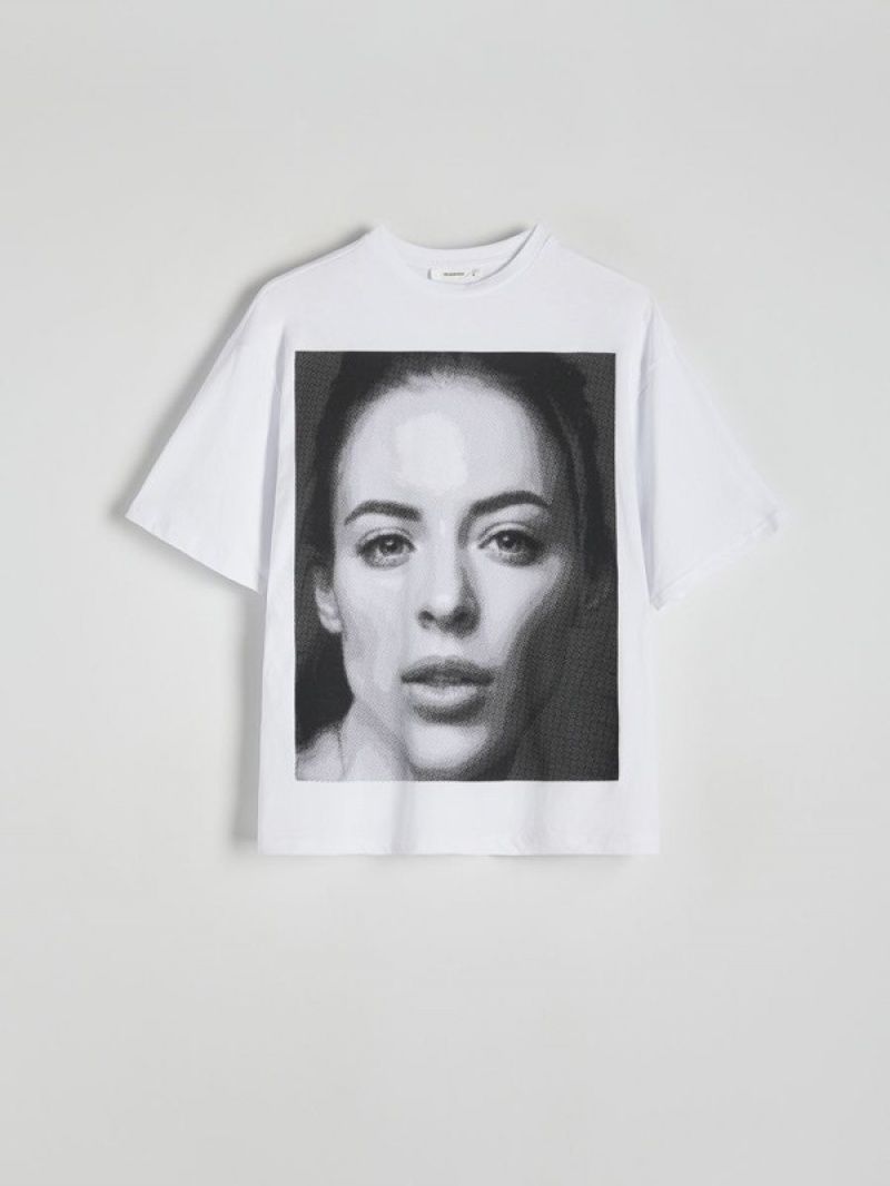 Reserved Katoenen T-print T-shirts Dames Zwart | JXQNC-9128