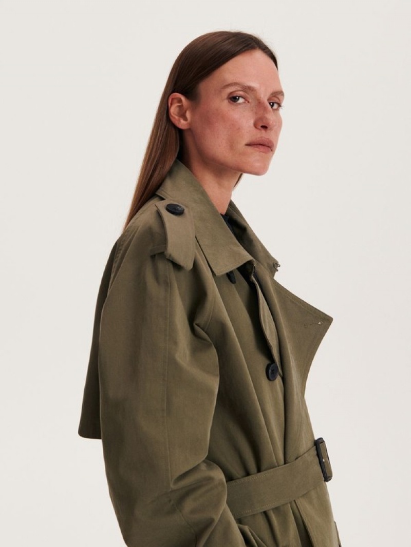 Reserved Katoenen Trench Jassen Dames Groen | YTKEL-0319