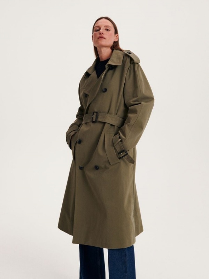 Reserved Katoenen Trench Jassen Dames Groen | YTKEL-0319