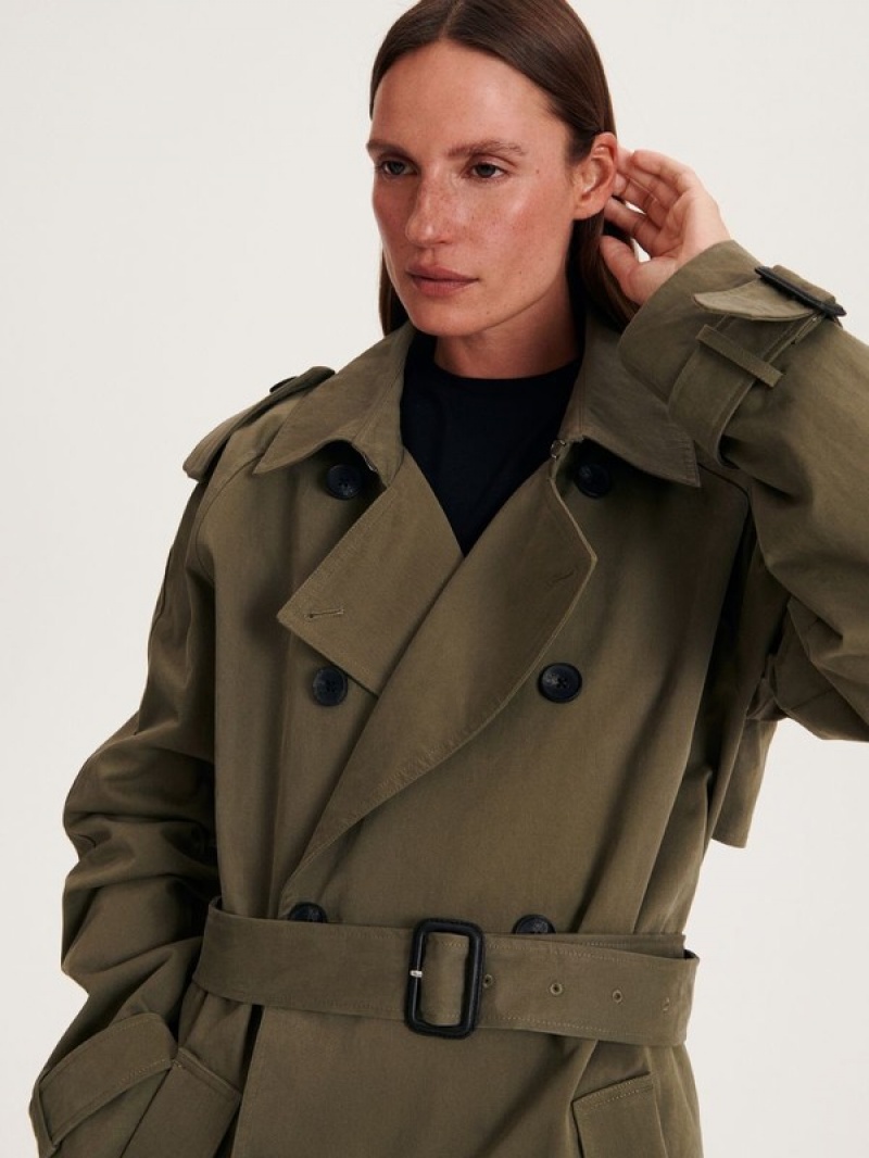 Reserved Katoenen Trench Jassen Dames Groen | YTKEL-0319