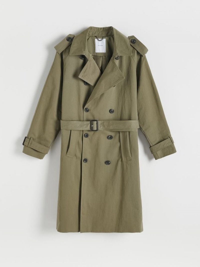 Reserved Katoenen Trench Jassen Dames Groen | YTKEL-0319