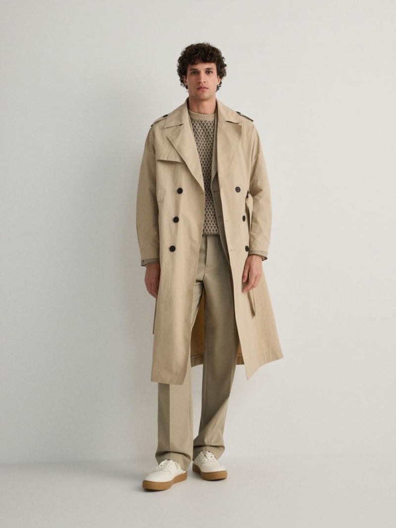 Reserved Klassieke Design Trench Jassen Heren Beige | VZUGH-9860