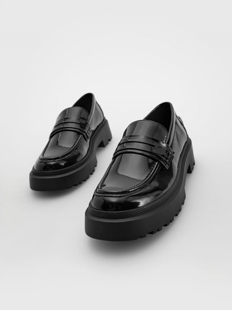 Reserved Lak Loafers Dames Zwart | PFUQW-4089