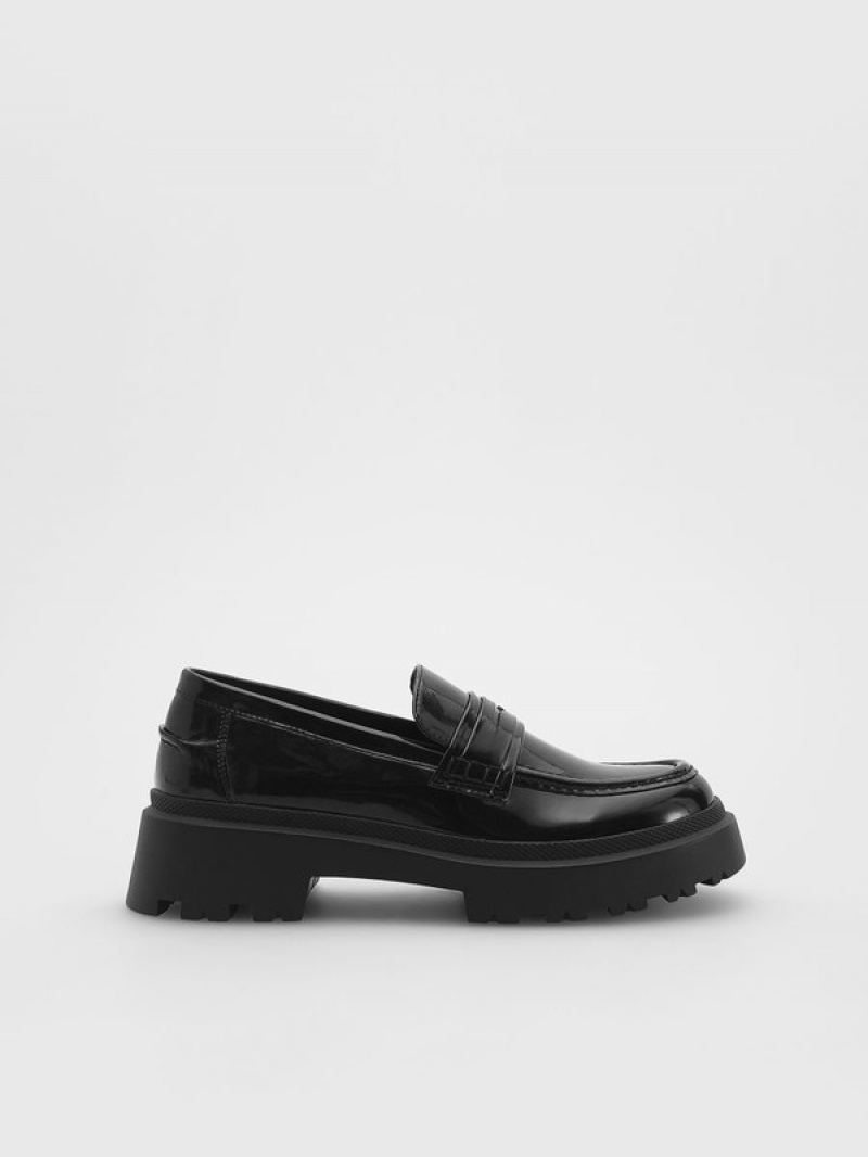 Reserved Lak Loafers Dames Zwart | PFUQW-4089