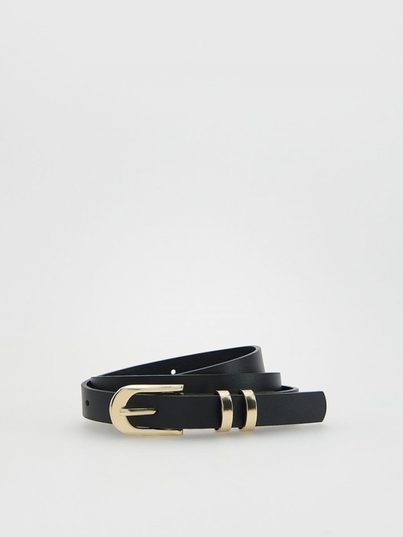 Reserved Leatherbuckle Riemen Dames Zwart | DLWNP-7201