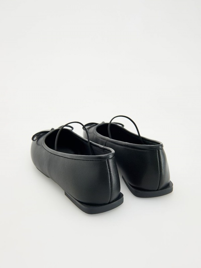 Reserved Leren Ballerinas Loafers Dames Zwart | MRCAP-2759