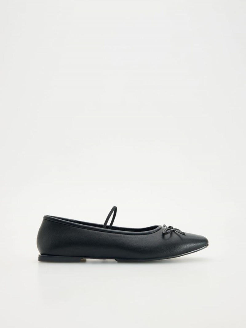 Reserved Leren Ballerinas Loafers Dames Zwart | MRCAP-2759