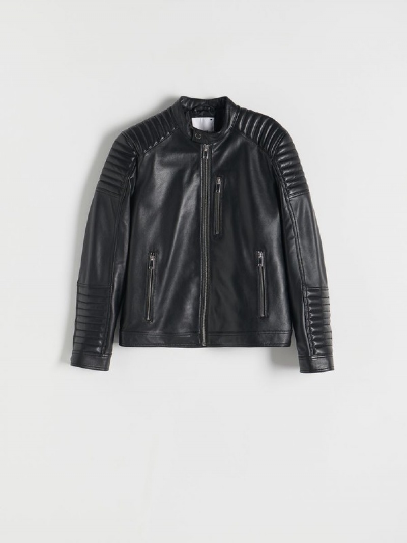 Reserved Leren Biker Jassen Heren Zwart | ICKPO-2651