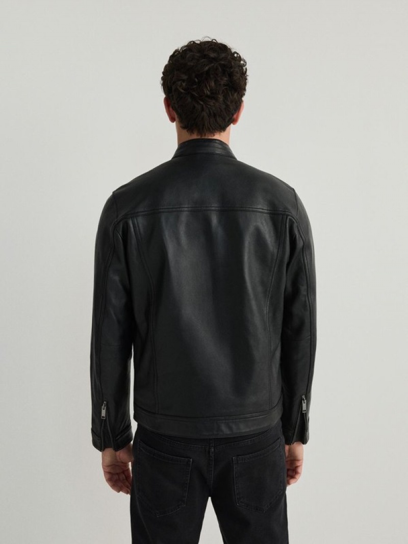 Reserved Leren Biker Jassen Heren Zwart | VJUEO-0423