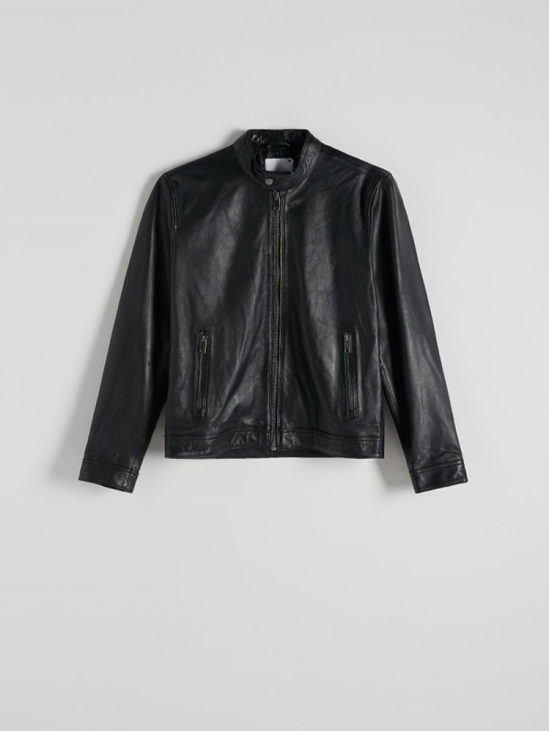 Reserved Leren Biker Jassen Heren Zwart | VJUEO-0423