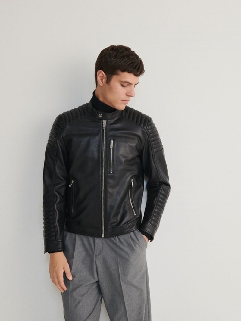 Reserved Leren Biker Jassen Heren Zwart | SWNYD-7564