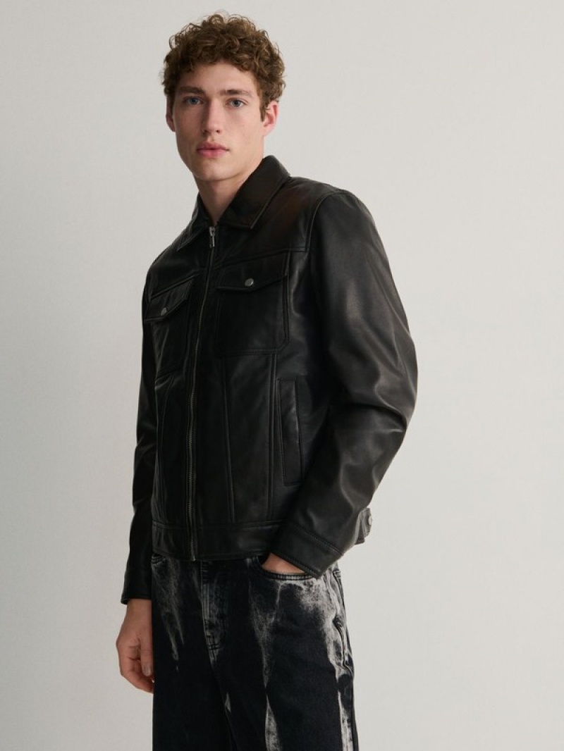 Reserved Leren Biker Jassen Heren Zwart | ZEJBS-7148