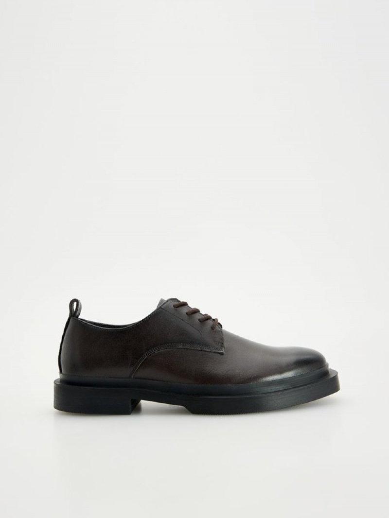 Reserved Leren Derby Schoenen Heren Donkerbruin | PISEA-3869