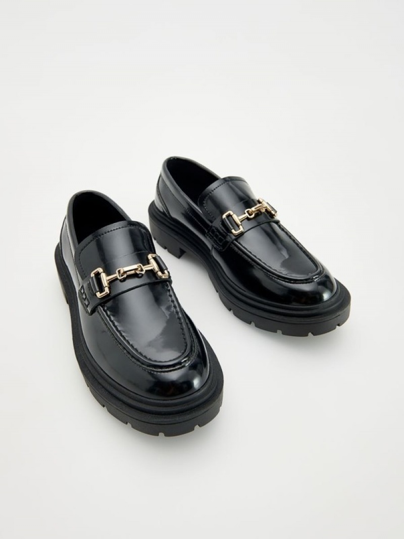 Reserved Leren Loafers Dames Zwart | OSCFA-9385