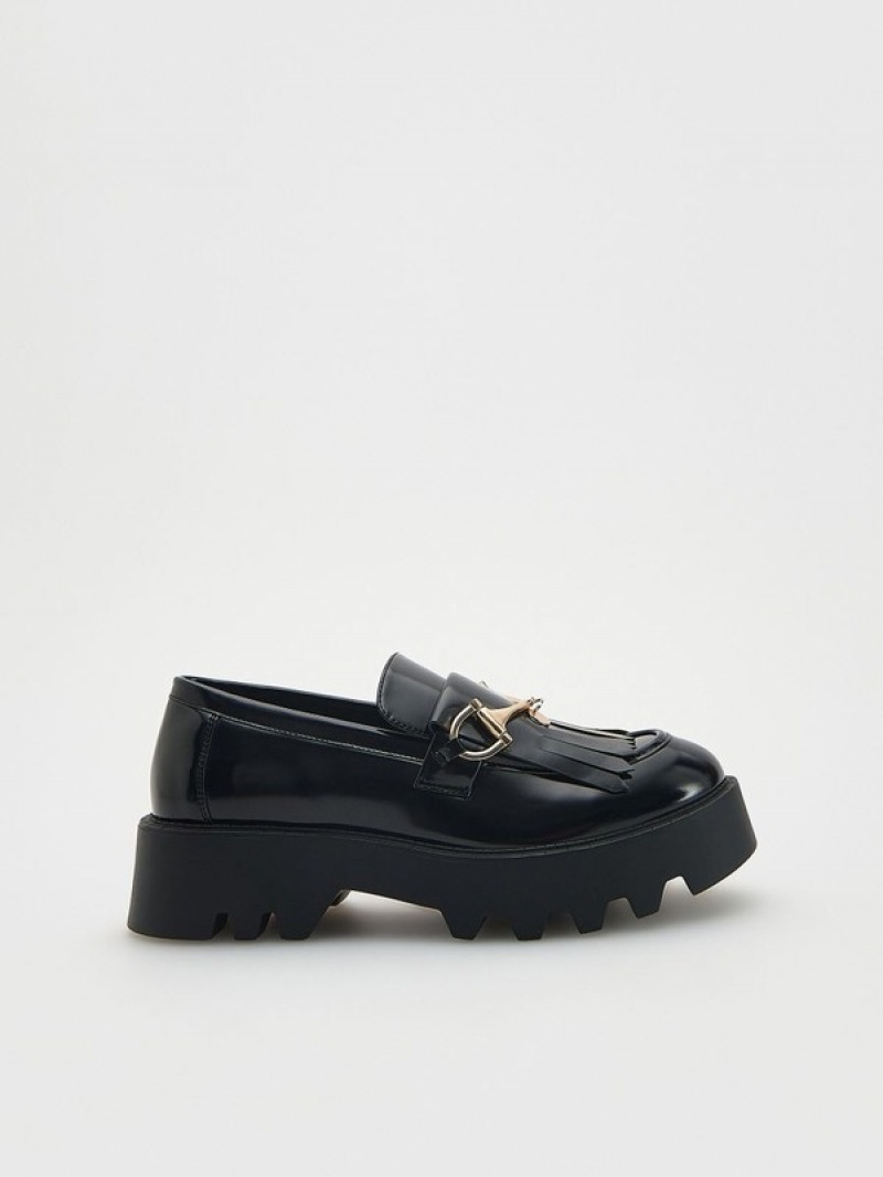 Reserved Leren Loafers Dames Zwart | PRTZQ-0627