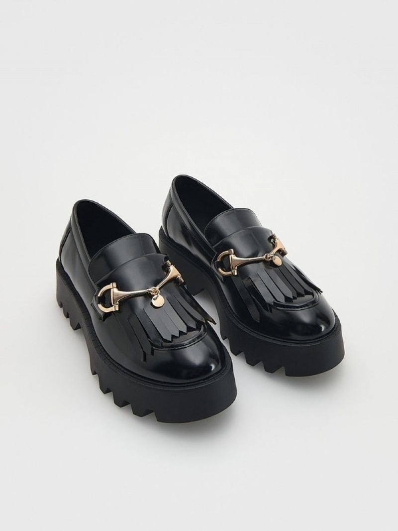 Reserved Leren Loafers Dames Zwart | PRTZQ-0627