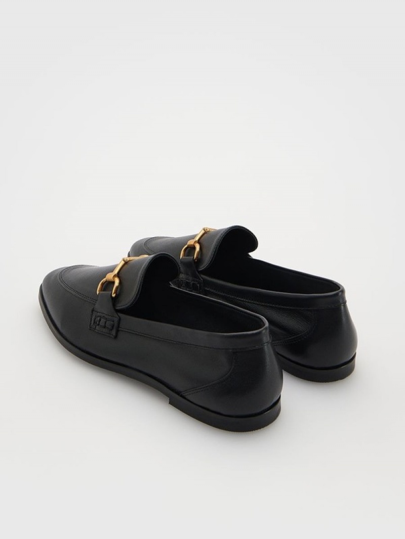 Reserved Leren Loafers Dames Zwart | QWDHM-9672