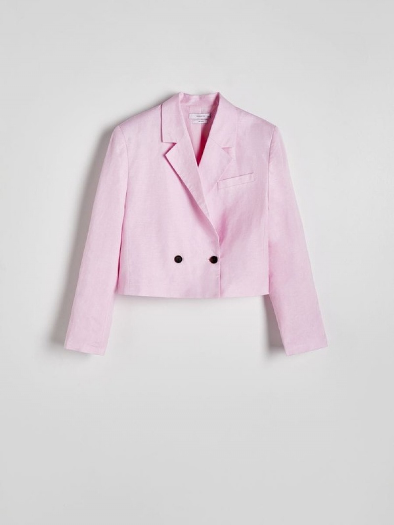 Reserved Linen And Viscose Blend Blazer Dames Roze | BMJFE-8372