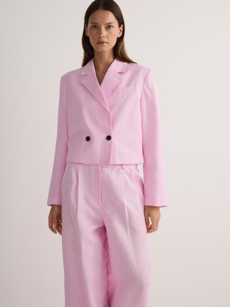 Reserved Linen And Viscose Blend Blazer Dames Roze | BMJFE-8372