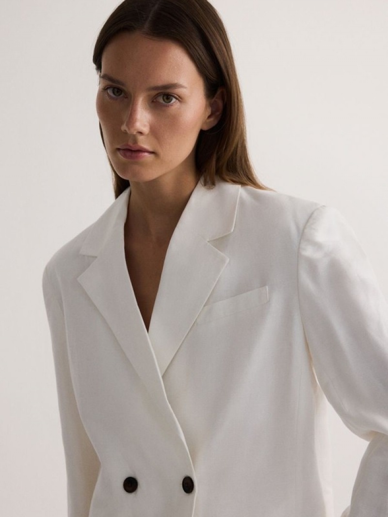 Reserved Linen And Viscose Blend Blazer Dames Wit | JVGCM-7582