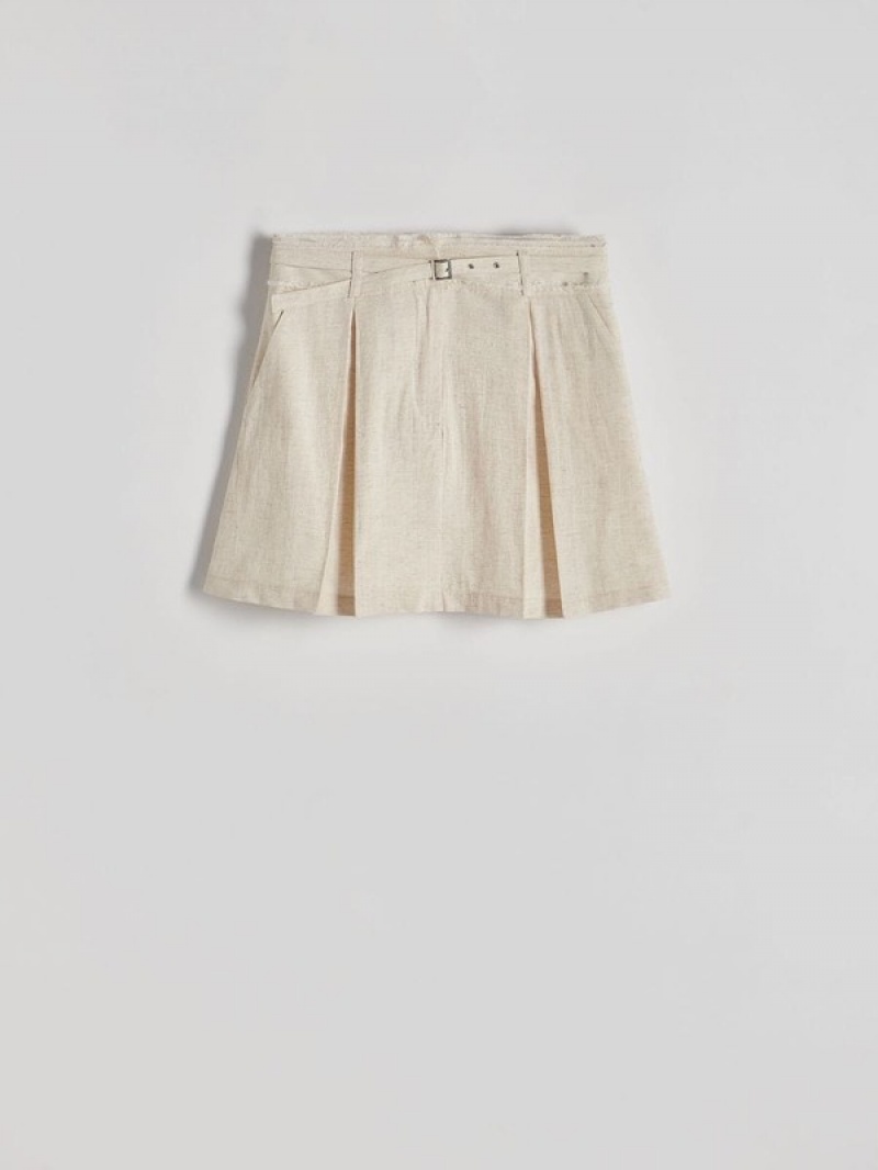 Reserved Linen Blend Mini Rokken Dames Beige | CGEMT-8026