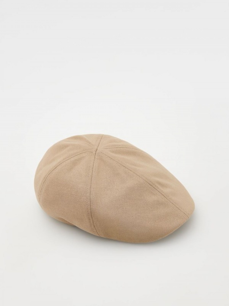 Reserved Linen Blend Platte Caps Heren Beige | CYIZX-7036